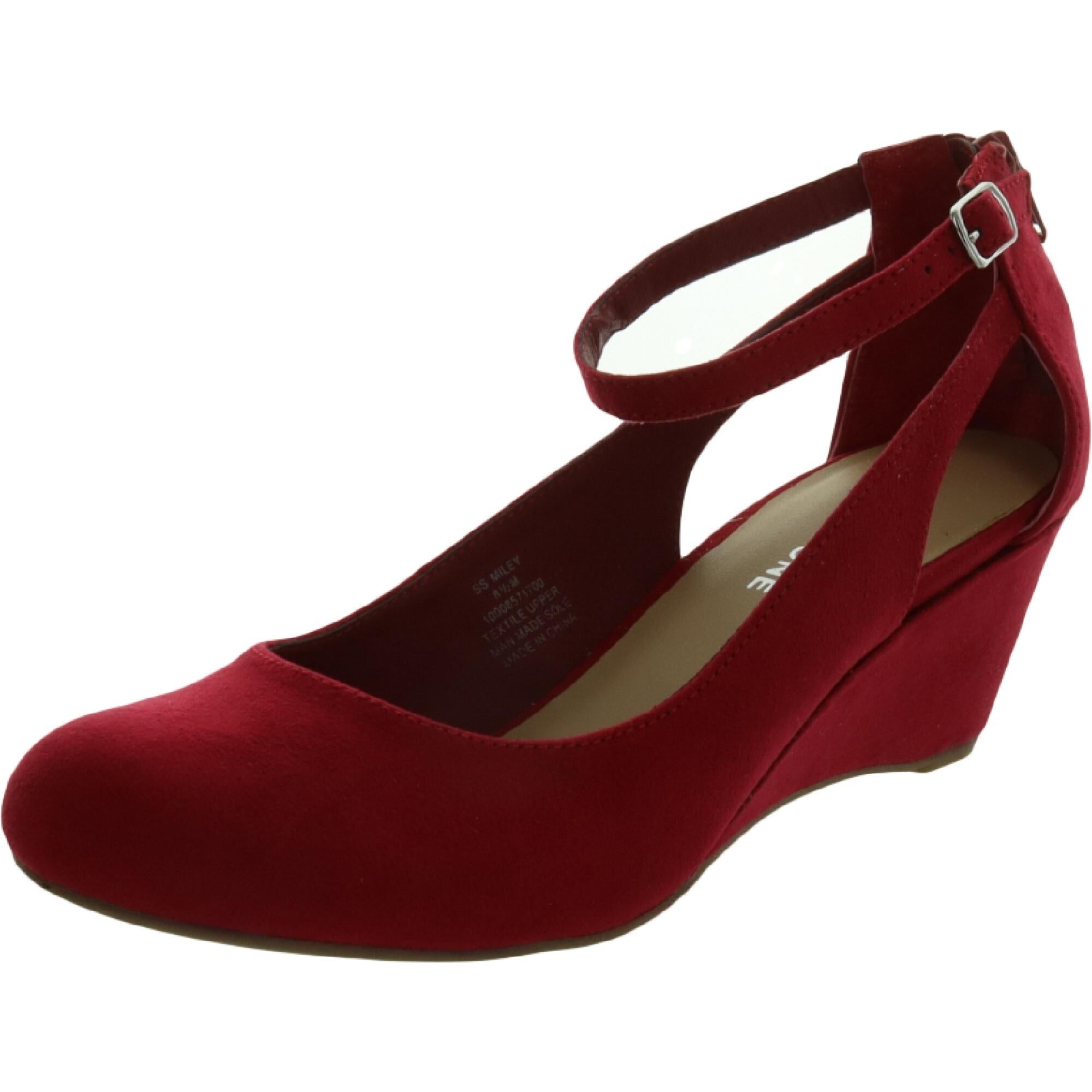 SUN STONE Womens Red Cutout Detail Slip Resistant Adjustable Strap Cushioned Miley Wedge Buckle Dress Heels 9 Walmart