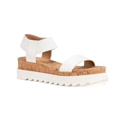 SUN STONE Womens White 1" Platform Cork-Like Stretch Comfort Ankle Strap Slip Resistant Melanyy Round Toe Wedge Slip On Sandals Shoes 6.5 M