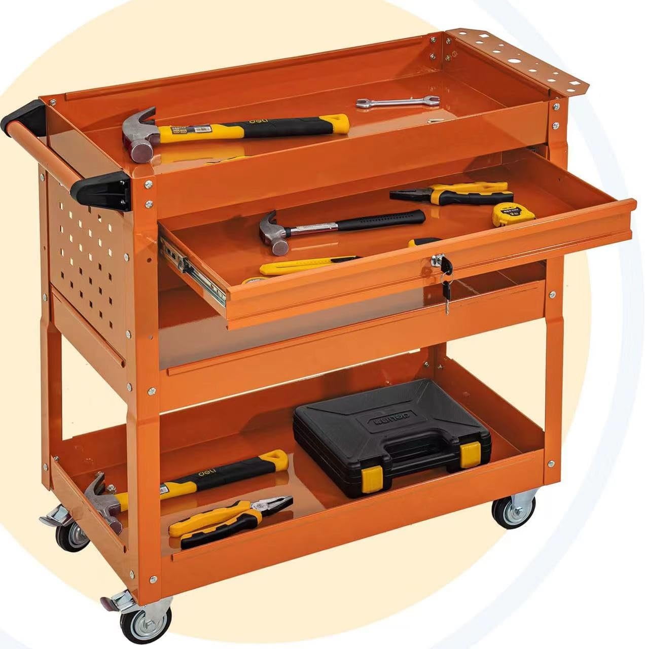 SUN & SUMMER 3-Tier Rolling Tool Cart with Wheels Tool Storage ...