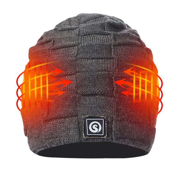 SUN WILL Heated Beanie Hat, Rechargeable Battery Electric Knit Winter Hat for Men Women, Black