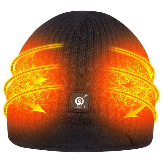SUN WILL Heated Beanie Hat, Rechargeable Battery Electric Knit Winter Hat for Men Women, Black