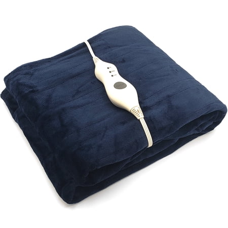 SUNAID Electric Throw Blanket 50" x 60" , 10 Heating Levels, 8 Hours Auto-Off, Luxuriously Soft, Machine Washable, Navy Blue