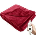 thumbnail image 1 of SUNAID Electric Throw Blanket 50" x 60" , 10 Heating Levels, 8 Hours Auto-Off, Luxuriously Soft, Machine Washable, Red, 1 of 10