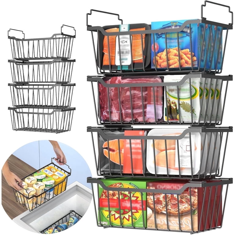SUNALLY, Freezer Organizer Bins, Stackable, Foldable Handles
