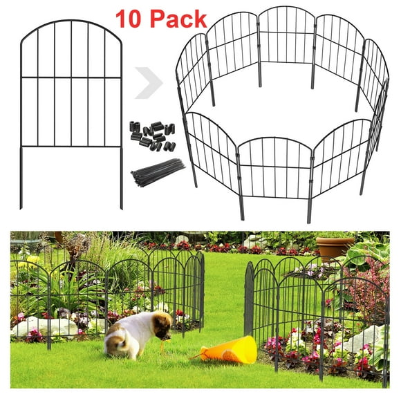 SUNALLY Metal Garden Fences and Borders, Total 10ft(L) x 24in(H) Rustproof Fencing Animal Barrier, 10 Piece Decorative Fence Panels for Yard, Lawn and Patio