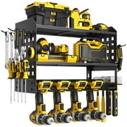 SUNALLY Power Tool Organizer, 3 Layers Drill Holder Wall Mount with 2 Side Pegboards, Heavy Duty Tool Storage Rack for Garage, 150Lbs Load Capacity, Black