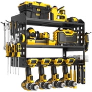 SUNALLY Power Tool Organizer, 3 Layers Drill Holder Wall Mount with 2 Side Pegboards, Heavy Duty Tool Storage Rack for Garage, 150Lbs Load Capacity, Black