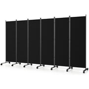 SUNALLY Rolling Room Dividers 6FT 6 Panel, Folding Privacy Screens with Lockable Wheels, 132" W Portable Wall Divider Room Separation for Porch Living Room Dorm Studio Office, Black