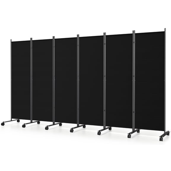 SUNALLY Rolling Room Dividers 6FT 6 Panel, Folding Privacy Screens with Lockable Wheels, 132" W Portable Wall Divider Room Separation for Porch Living Room Dorm Studio Office, Black