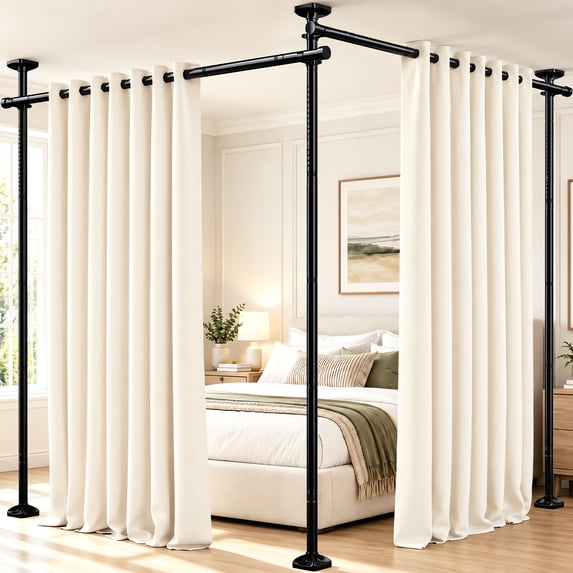 SUNALLY Room Dividers Curtain Rod No Drilling, 4-10ft(H) 28-114inch(W) Adjustable Room Separator for Space Partition, Heavy Duty Floor to Ceiling Tension Rod, Black