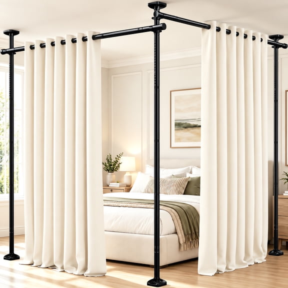 SUNALLY Room Dividers Curtain Rod No Drilling, 4-10ft(H) 28-114inch(W) Adjustable Room Separator for Space Partition, Heavy Duty Floor to Ceiling Tension Rod, Black