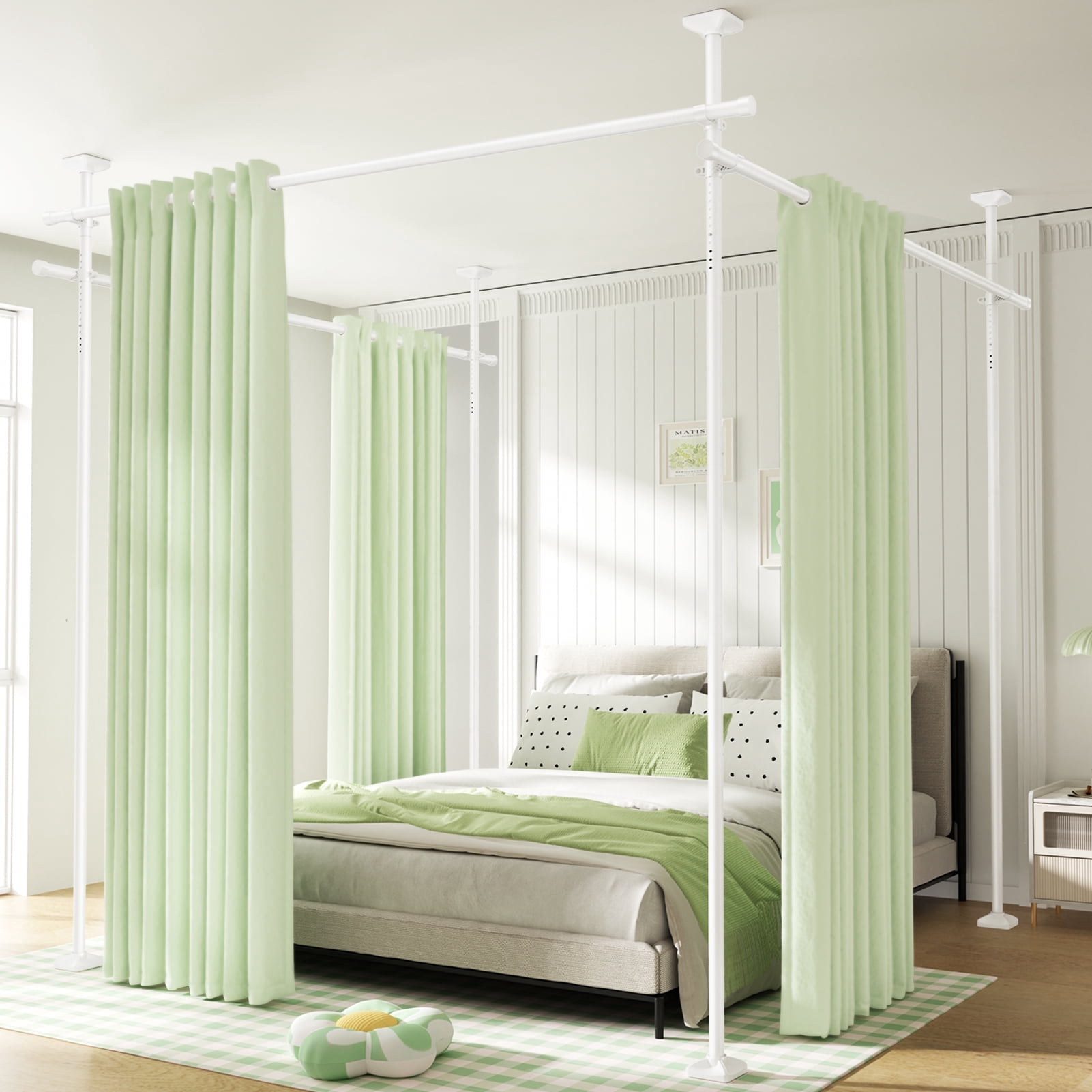 SUNALLY Room Dividers Curtain Rod No Drilling, 4-10ft(H) 28-171inch(W) Adjustable Room Separator for Space Partition, Heavy Duty Floor to Ceiling Tension Rod, White