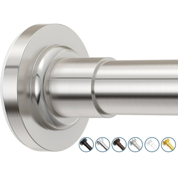 SUNALLY Shower Curtain Rod, Adjustable 32-75 inch Spring Tension Curtain Rods for Bathroom, No Drilling Rustproof Non-Slip Stainless Steel Rod, Brush Nicke