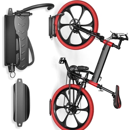 SUNALLY Swivel Bike Wall Hanger 2 Pack, Vertical Storage Bicycle Wall Mount Rack for Garage, Holds up to 66 lbs with No-scratch Protection, Black