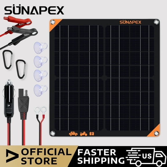 SUNAPEX 20W Solar Car Battery Trickle Charger & Maintainer, 12V Waterproof Solar Panel Trickle Charger, Portable Solar Panel Kit for Car, Boat, RV, Trailer, Motorcycle, Snowmobile, etc