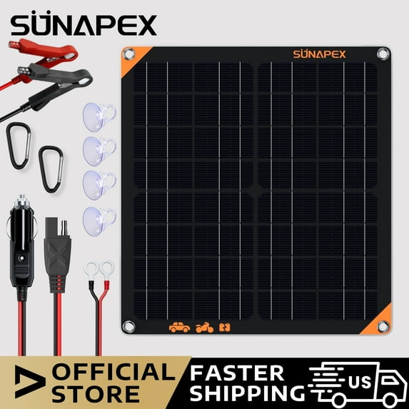 SUNAPEX 20W Solar Car Battery Trickle Charger & Maintainer, 12V Waterproof Solar Panel Trickle Charger, Portable Solar Panel Kit for Car, Boat, RV, Trailer, Motorcycle, Snowmobile, etc