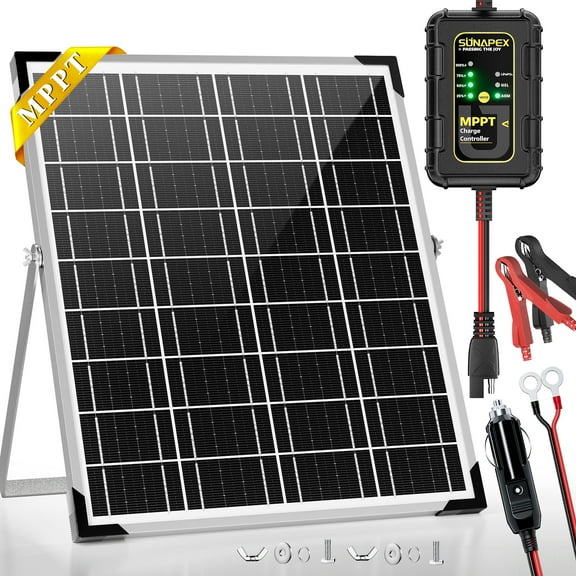 SUNAPEX 25W MPPT Solar Battery Charger Maintainer, 12V Waterproof Solar Panel Trickle Charger with MPPT Controller for Car, Motorcycle, Boat, Marine, RV, Trailer, Tractor,Truck, etc