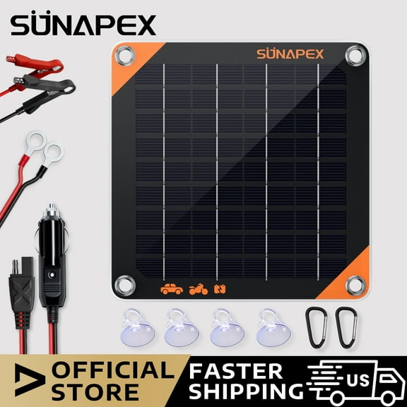 SUNAPEX 5 Watt Solar Car Battery Charger 12 Volt Waterproof Solar Powered Battery Charger & Maintainer 12v Solar Trickle Charger for Car Boat RV Marine Trailer Battery