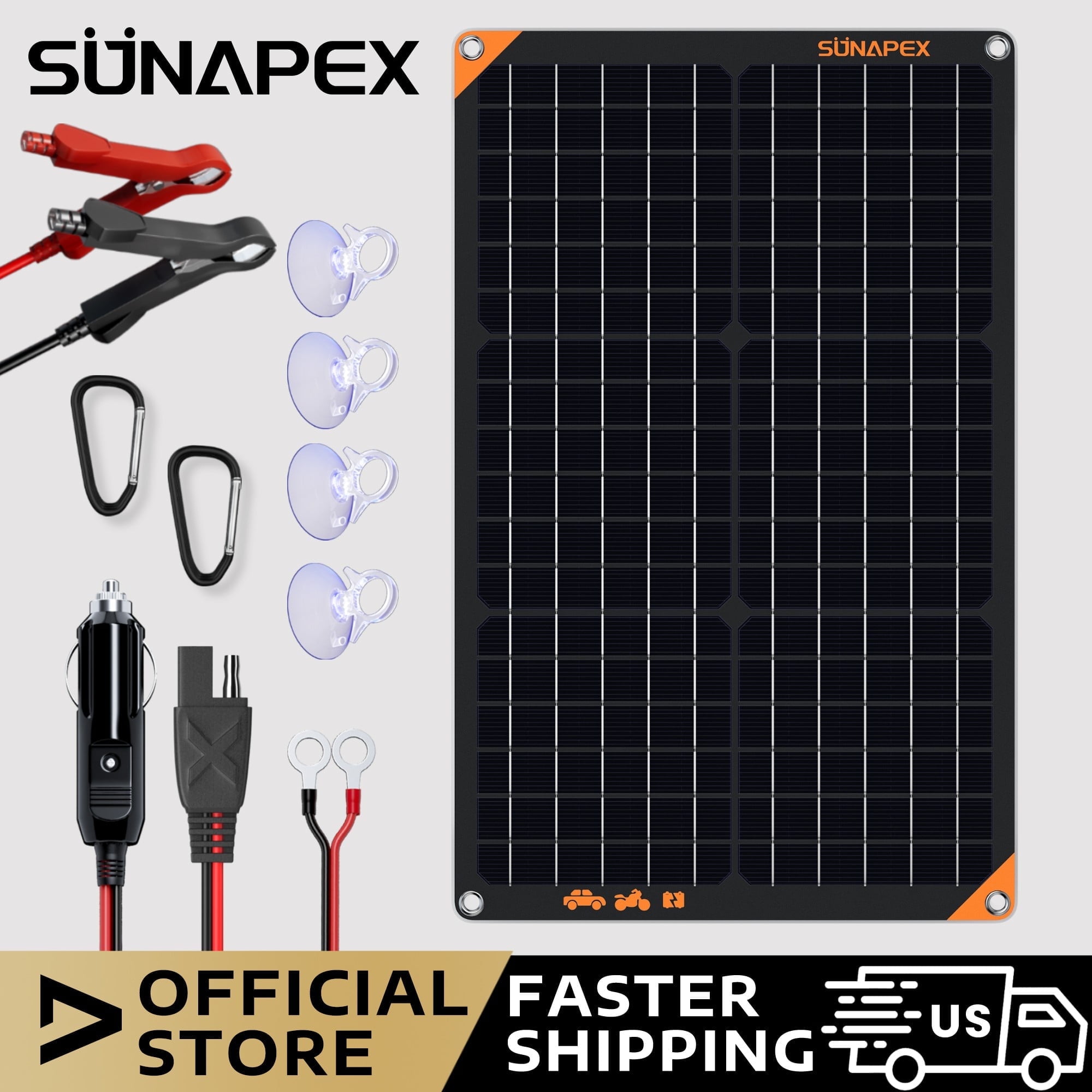 SUNAPEX Solar Battery Trickle Charger Maintainer 30W 12V Waterproof ...