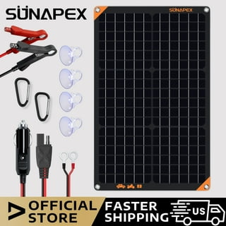 Topsolar 10 Watt 12 Volt Solar Trickle Charger 10W 12V Solar Panel Car Battery Charger Portable Solar Battery Maintainer For Car Motorcycle Boat Marine RV + Cigarette Lighter Plug Alligator Clip In