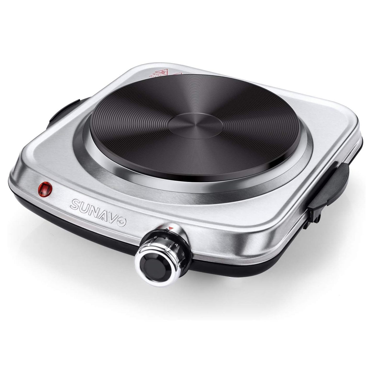 SUNAVO 1500W Hot Plates for Cooking, Electric Single Burner with Handles, 6 Power Levels Stainless Steel Hot Plate for Kitchen Camping RV and More Silver