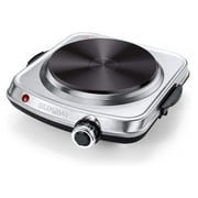 SUNAVO 1500W Hot Plates for Cooking, Electric Single Burner with Handles, 6 Power Levels Stainless Steel Hot Plate for Kitchen Camping RV and More Silver