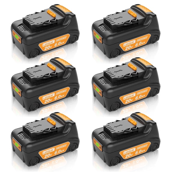 SUNBAT DCB200 20V 6 Ah Power Tool Battery for Dewalt 20V DCB203 DCB204 DCB205 DCB206, 6 Count