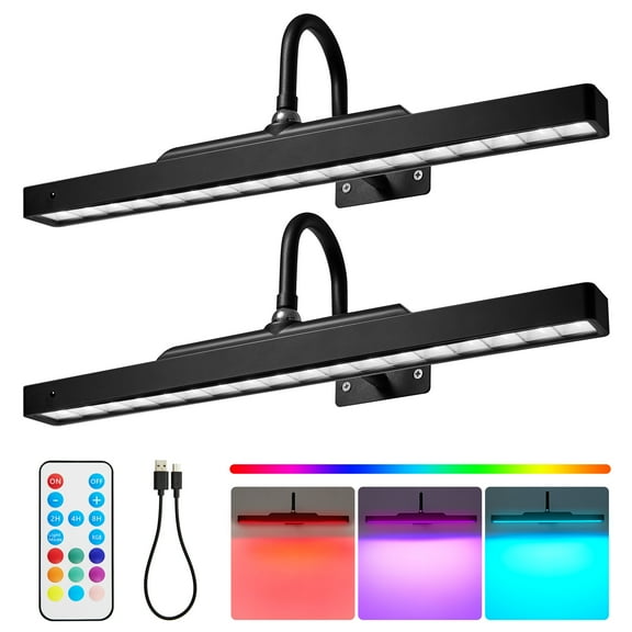 SUNBEAK 2PCS Wireless Picture Light,Dimmable Battery-Operated Art Light with Remote,9 RGB Colors,3CCT Selectable Picture Lights with Timer for Wall Painting,Gallery,Portrait-Black