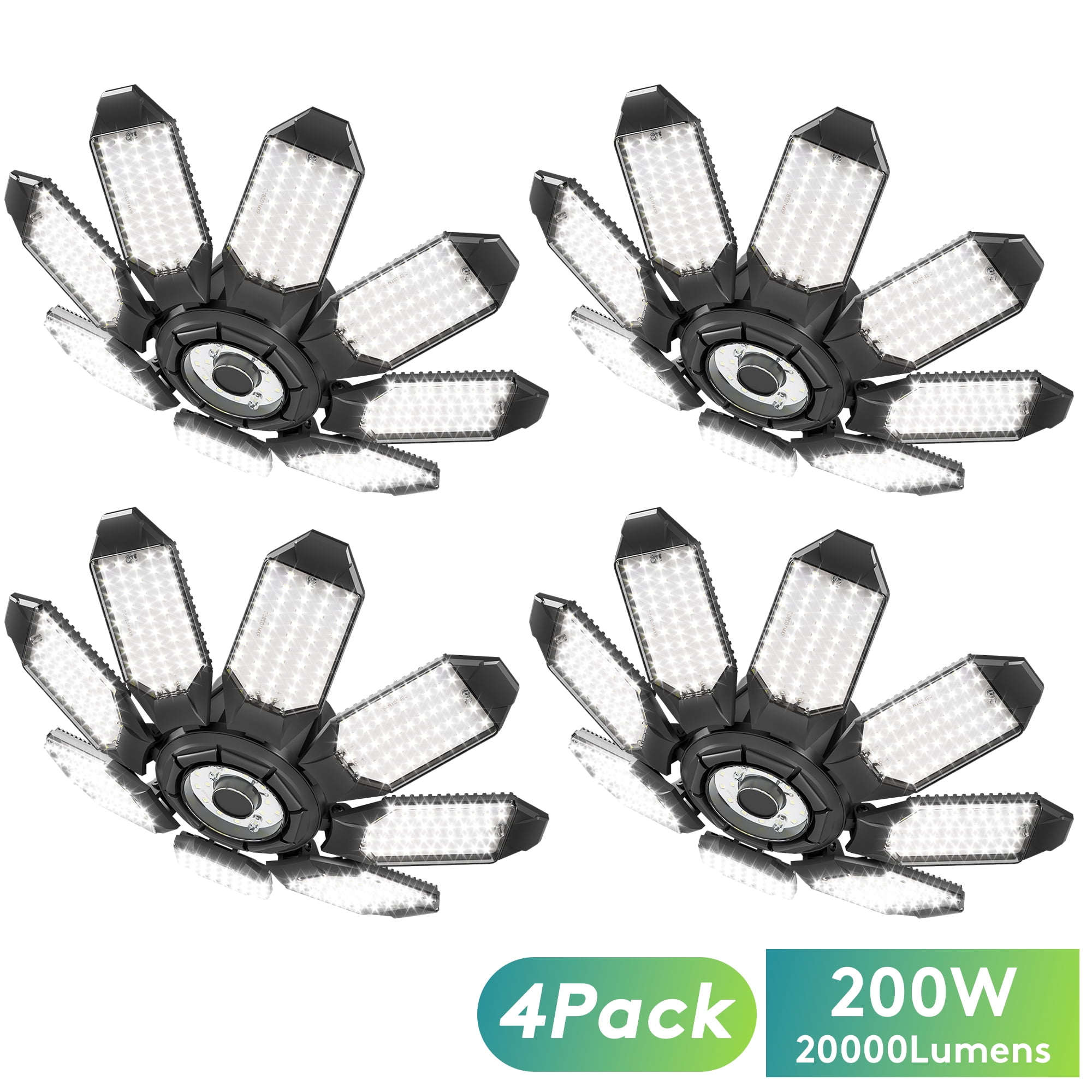 SUNBEAK LED Garage Light with 8+1 Deformable Panels 4 Pack,6500K LED Shop Lights,Warehouse Ceiling Light Bulb,E26/E27 for Basement,Workshop