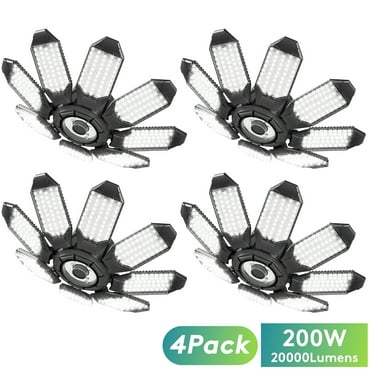SUNBEAK LED Garage Light with 8 1 Deformable Panels 4 Pack,6500K LED Shop Lights,Warehouse Ceiling Light Bulb,E26/E27 for Basement,Workshop