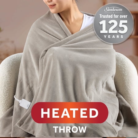 SUNBEAM ELECTRIC HEATED THROW BLANKET OVERSIZE WASHED STONE...
