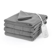 Sunbeam Electric Heated Bed Blanket Gray Soft Brushed Fleece 12 Heat Settings Full 84 x 72