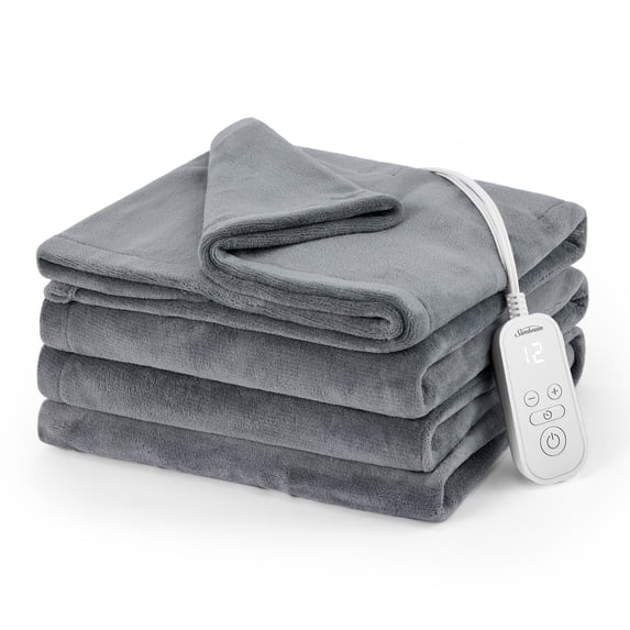 Sunbeam Electric Heated Bed Blanket Grey Soft Microplush 12 Heat Settings Full 84 x 72
