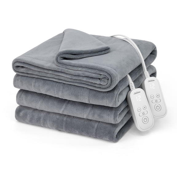 Sunbeam Electric Heated Blanket Gray Microplush 12 Heat Settings King 90 x 100