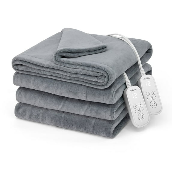 Sunbeam Electric Heated Bed Blanket Grey Soft Microplush 12 Heat Settings King 90 x 100