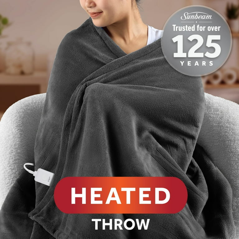 Sunbeam Electric Heated Throw Blanket Gray Stone Super Soft