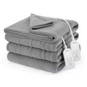 Sunbeam Electric Heated Blanket Gray Brushed Fleece 12 Heat Settings Queen 90 x 84