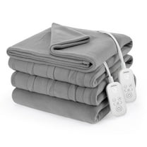 Sunbeam Electric Heated Bed Blanket Gray Soft Brushed Fleece 12 Heat Settings Queen 90 x 84