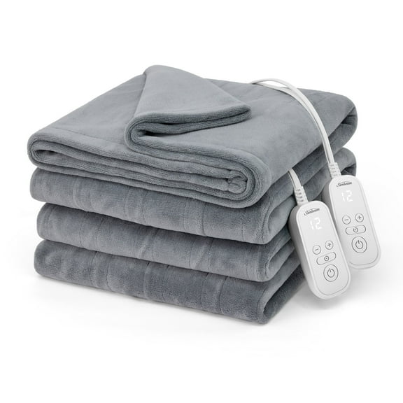Sunbeam Electric Heated Bed Blanket Grey Soft Microplush 12 Heat Settings Queen 90 x 84