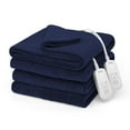 thumbnail image 1 of Sunbeam Electric Heated Bed Blanket Navy Soft Microplush 12 Heat Settings Queen 90 x 84, 1 of 12