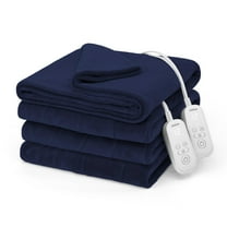 Sunbeam Electric Heated Bed Blanket Navy Soft Microplush 12 Heat Settings Queen 90 x 84