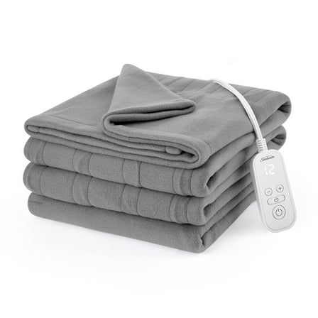 Sunbeam Electric Heated Bed Blanket Gray Soft Brushed Fleece 12 Heat Settings Twin 84 x 62