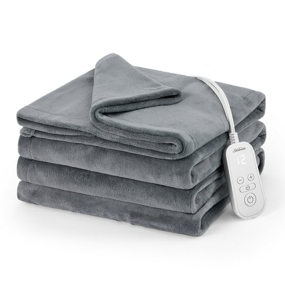 Sunbeam Electric Heated Bed Blanket Grey Soft Microplush 12 Heat Settings Twin 84 x 62