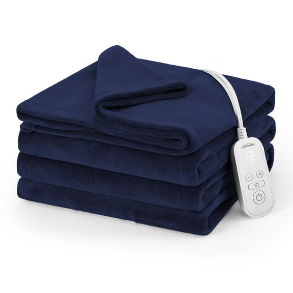 Sunbeam Electric Heated Bed Blanket Navy Soft Microplush 12 Heat Settings Twin 84 x 62
