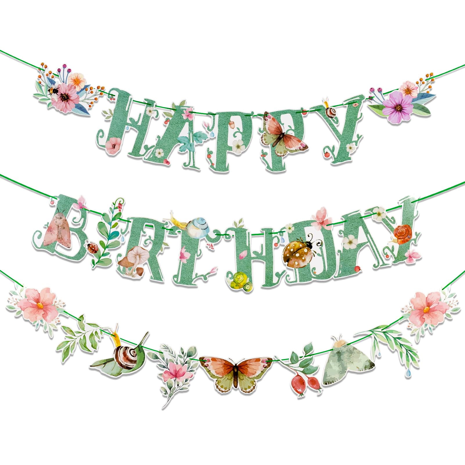 Atiloy Wildflower Happy Birthday Banner Set — DIY Garland, Garden Party Decor, For Girls
