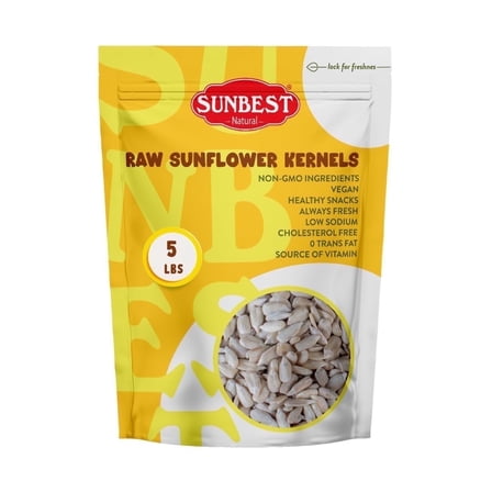 Raw Sunflower Seed Kernels – 5 Pound Bag by Sunbest Natural – Unsalted, Nutrient-Dense, Vegan – Ideal for Snacking, Baking & Recipes
