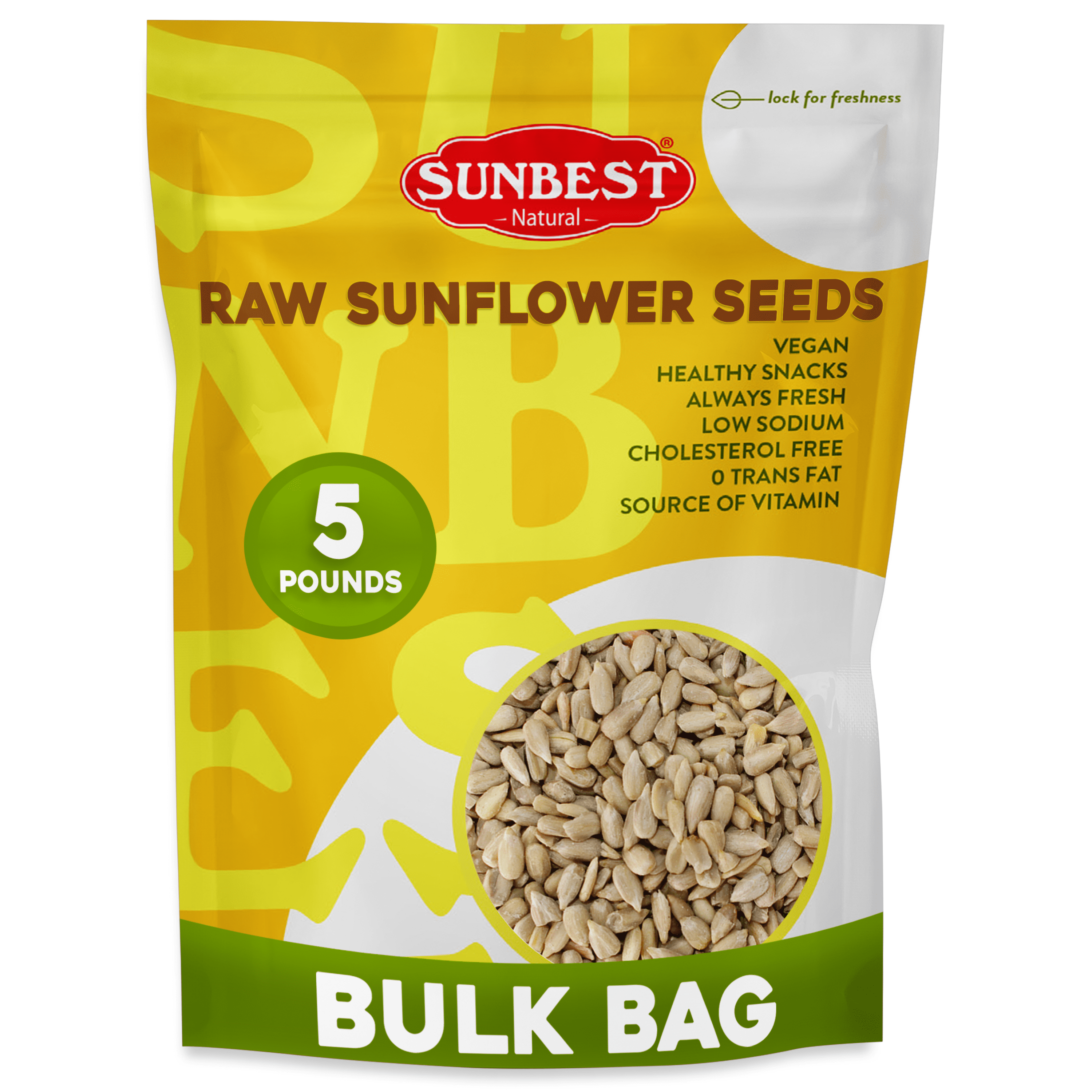 Raw Sunflower Seed Kernels – 5 Pound Bag by Sunbest Natural – Unsalted, Nutrient-Dense, Vegan – Ideal for Snacking, Baking & Recipes