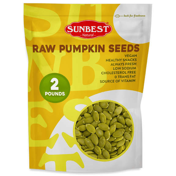 Raw Pumpkin Seeds  2 Pound Bulk Bag by Sunbest Natural  Unsalted & Shelled, Whole Pepitas, Ready to Eat, Non-GMO, Vegan, Kosher