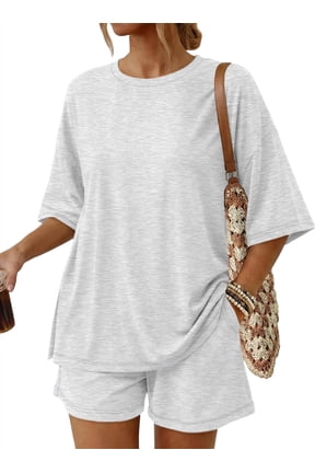 2 Piece Lounge Set for Women Matching Sets Oversized Top and Shorts Sweatsuit Travel Airport Outfit