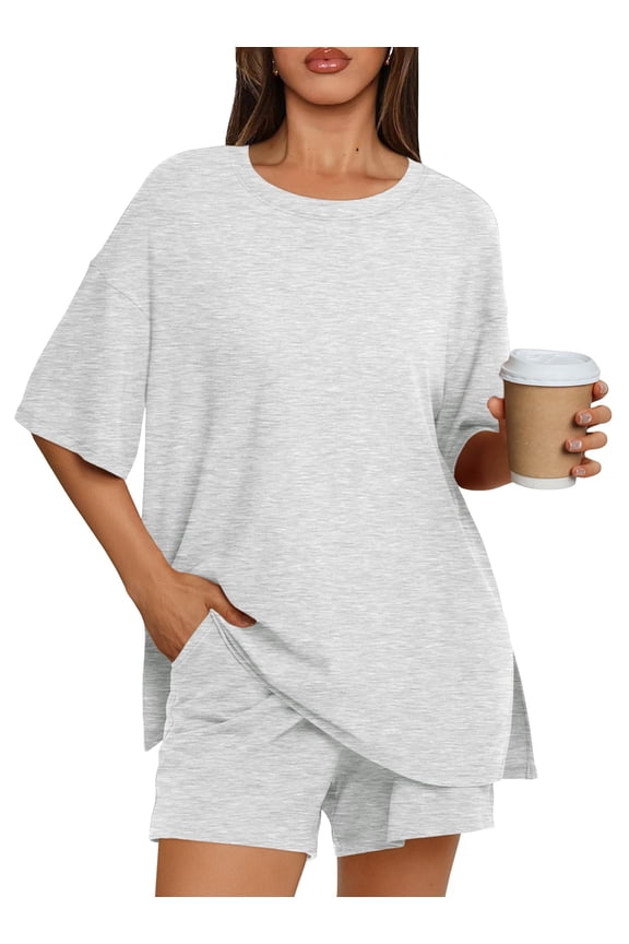 2 Piece Lounge Set for Women Matching Sets Oversized Top and Shorts Sweatsuit Travel Airport Outfit